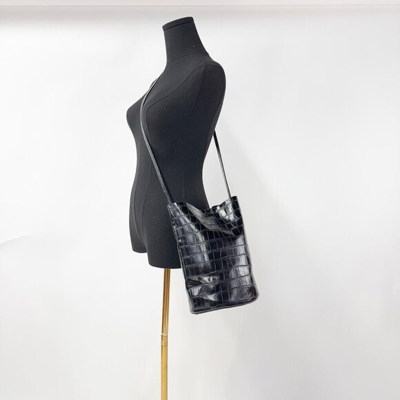 OAK + FORT Pleather Faux Croc Leather Bucket Back with rope handles pocket - Picture 3 of 12